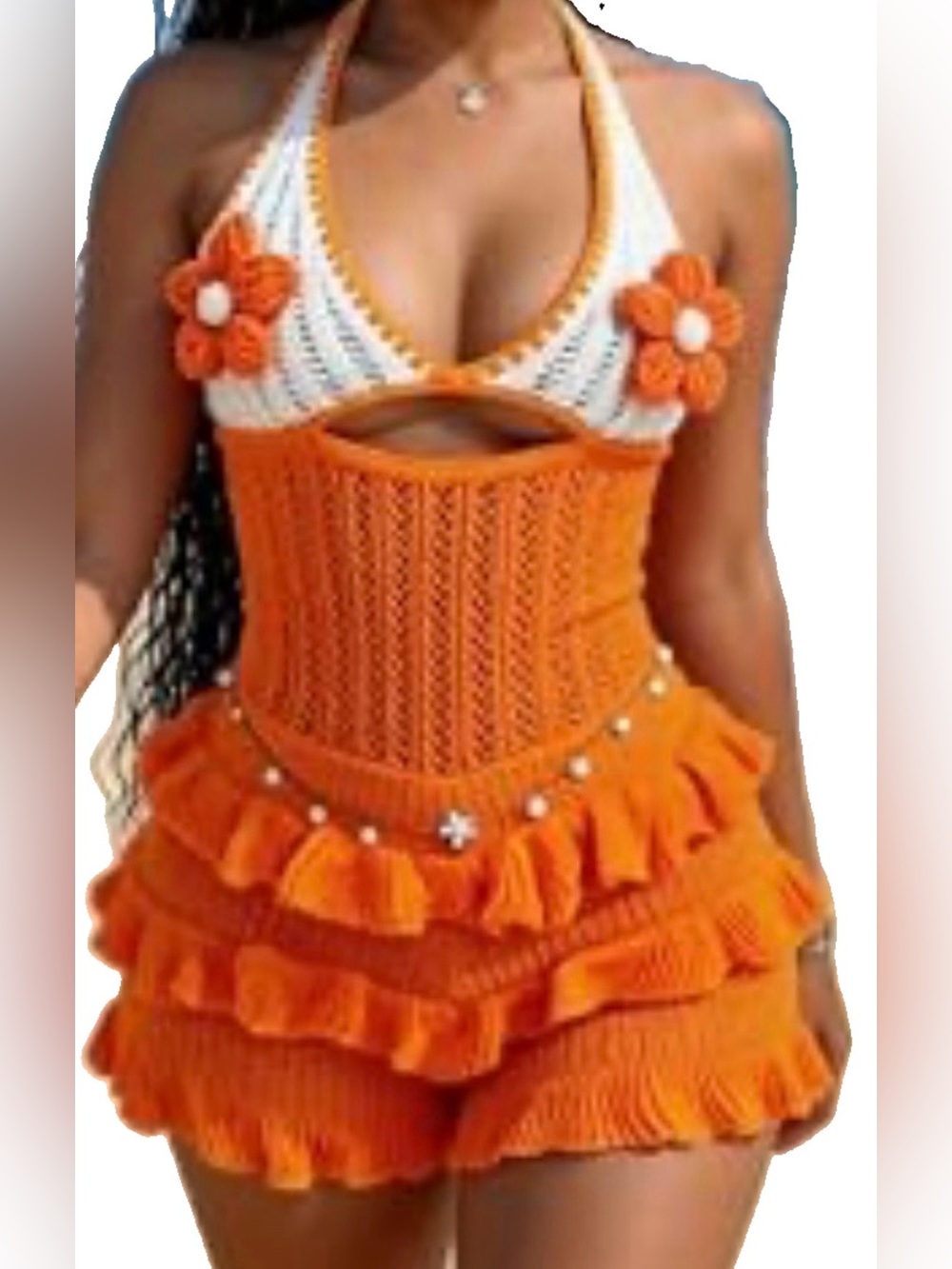 Orange Game Day mini Dress Small Crochet Tennessee Vols Cut Out Halter UT Vols